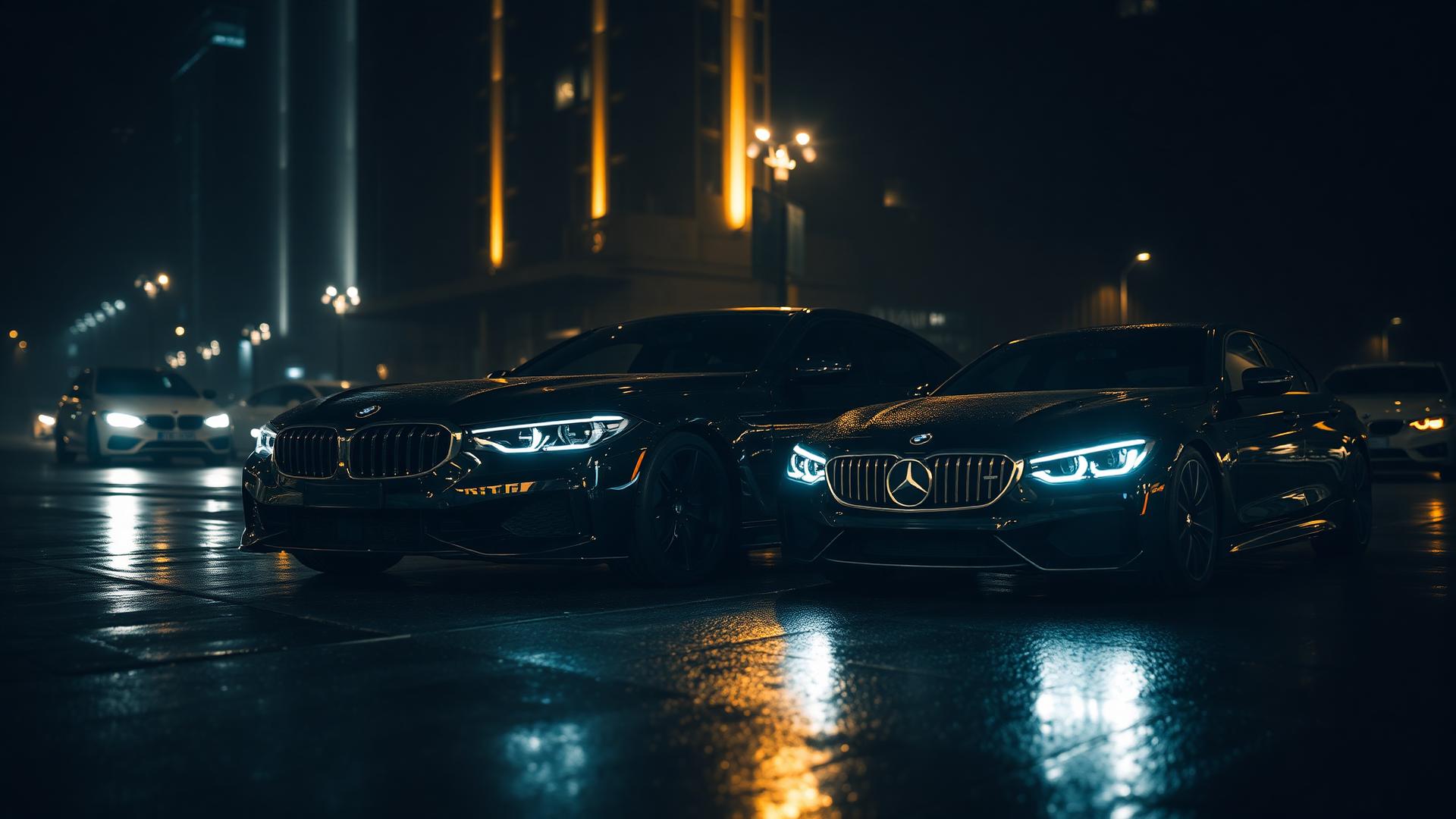 Luxury Car Rental Chennai — BMW and Mercedes at night